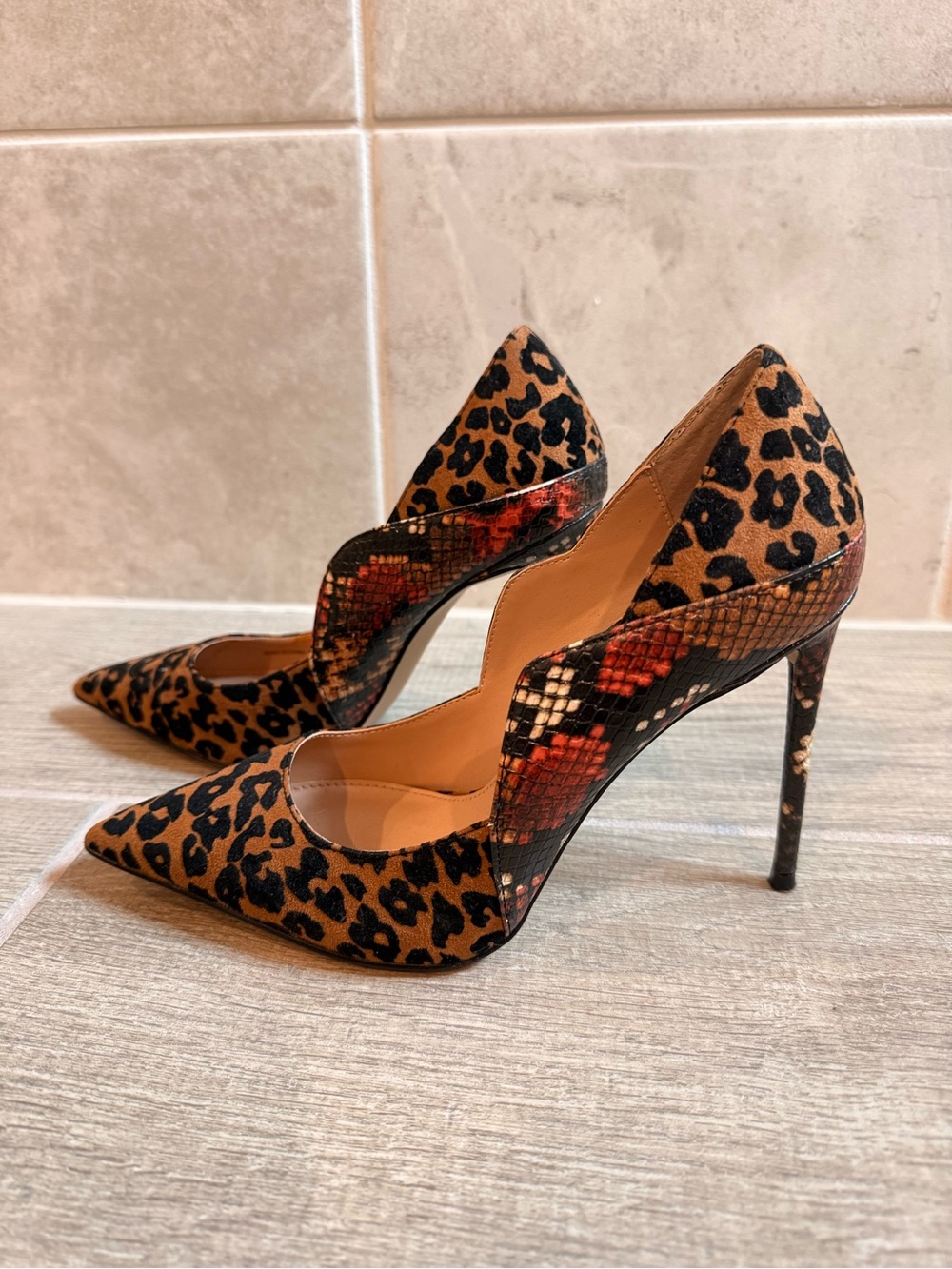 Steve Madden Leopard & Red Snake-Print Pointed Toe Stilettos